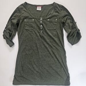 UNIONBAY Henley Top Womens Size XS Olive Green